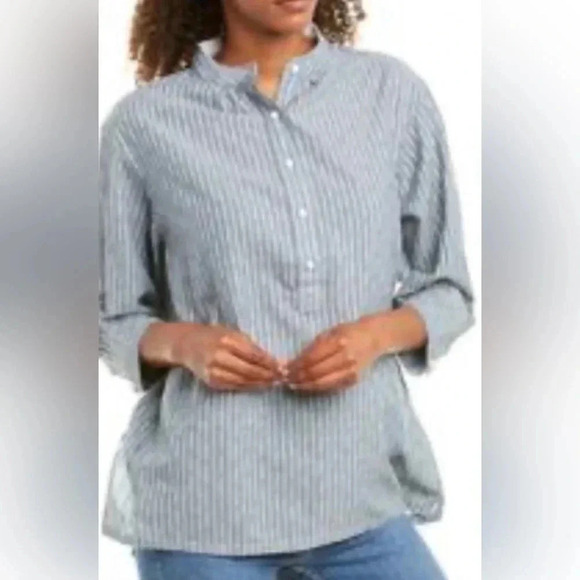 Frye Women's Gray Woven Textured Diamond Blouse size medium, 3/4 sleeve - Picture 1 of 7